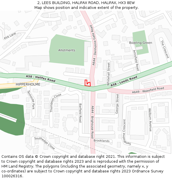 2, LEES BUILDING, HALIFAX ROAD, HALIFAX, HX3 8EW: Location map and indicative extent of plot