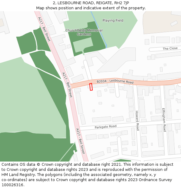 2, LESBOURNE ROAD, REIGATE, RH2 7JP: Location map and indicative extent of plot