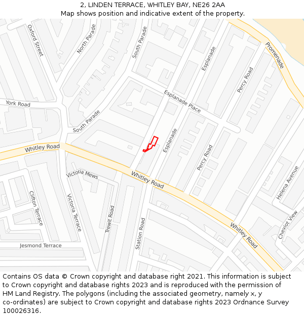 2, LINDEN TERRACE, WHITLEY BAY, NE26 2AA: Location map and indicative extent of plot