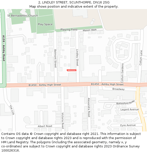 2, LINDLEY STREET, SCUNTHORPE, DN16 2SG: Location map and indicative extent of plot