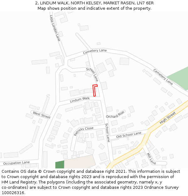 2, LINDUM WALK, NORTH KELSEY, MARKET RASEN, LN7 6ER: Location map and indicative extent of plot