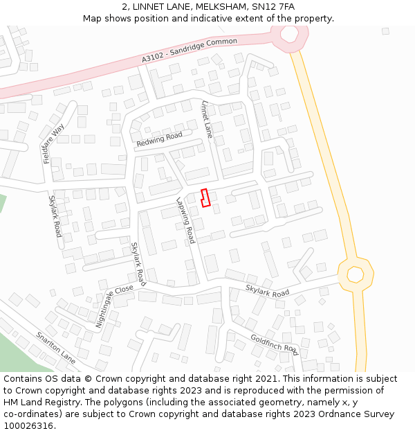 2, LINNET LANE, MELKSHAM, SN12 7FA: Location map and indicative extent of plot