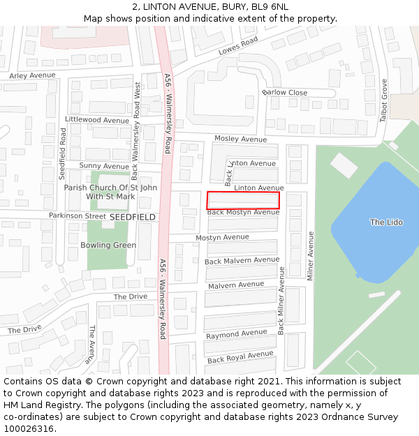 2, LINTON AVENUE, BURY, BL9 6NL: Location map and indicative extent of plot