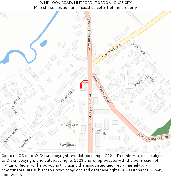 2, LIPHOOK ROAD, LINDFORD, BORDON, GU35 0PX: Location map and indicative extent of plot