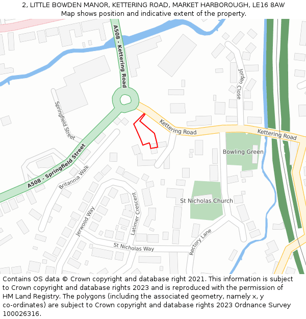 2, LITTLE BOWDEN MANOR, KETTERING ROAD, MARKET HARBOROUGH, LE16 8AW: Location map and indicative extent of plot
