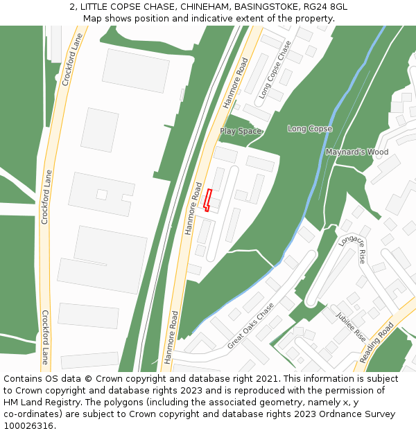 2, LITTLE COPSE CHASE, CHINEHAM, BASINGSTOKE, RG24 8GL: Location map and indicative extent of plot