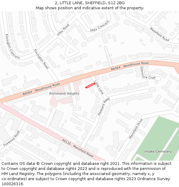 2, LITTLE LANE, SHEFFIELD, S12 2BG: Location map and indicative extent of plot