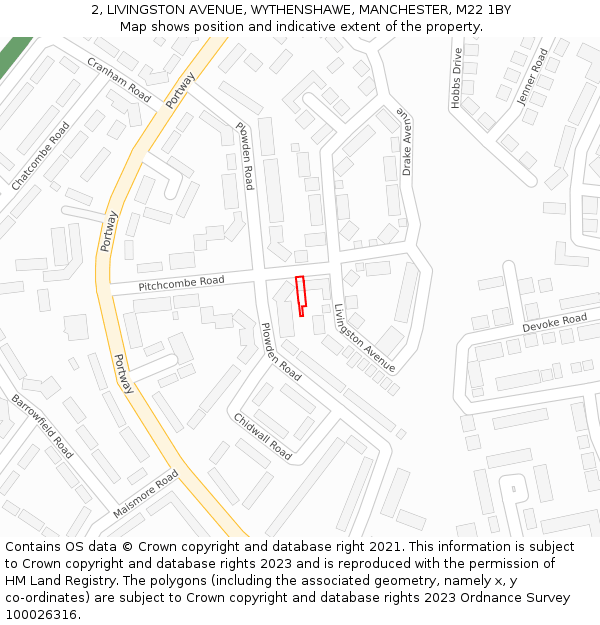 2, LIVINGSTON AVENUE, WYTHENSHAWE, MANCHESTER, M22 1BY: Location map and indicative extent of plot
