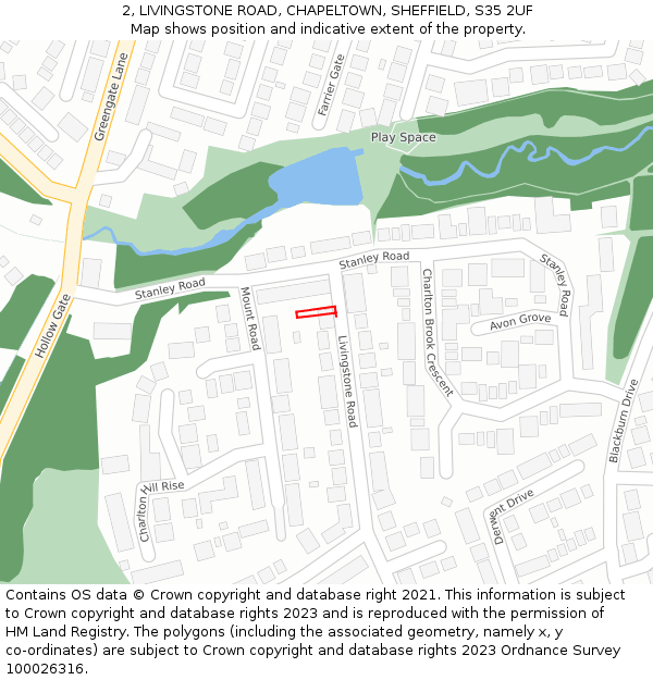 2, LIVINGSTONE ROAD, CHAPELTOWN, SHEFFIELD, S35 2UF: Location map and indicative extent of plot
