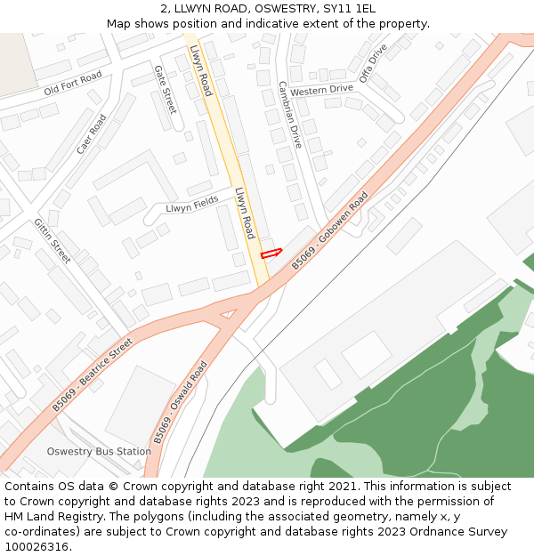 2, LLWYN ROAD, OSWESTRY, SY11 1EL: Location map and indicative extent of plot