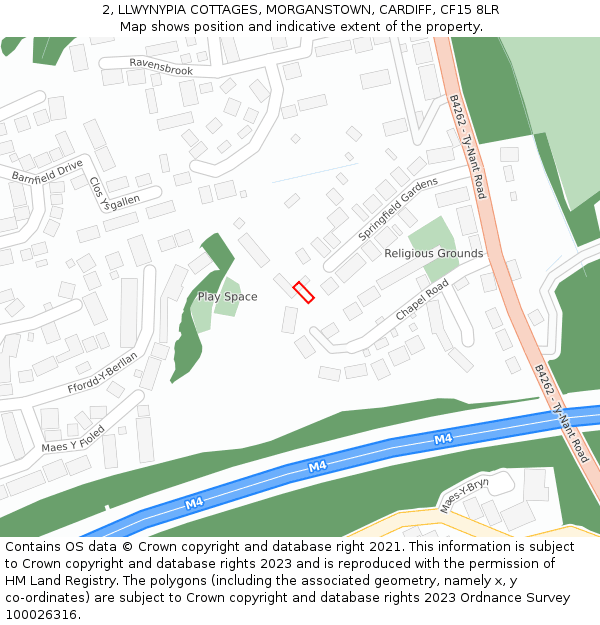 2, LLWYNYPIA COTTAGES, MORGANSTOWN, CARDIFF, CF15 8LR: Location map and indicative extent of plot