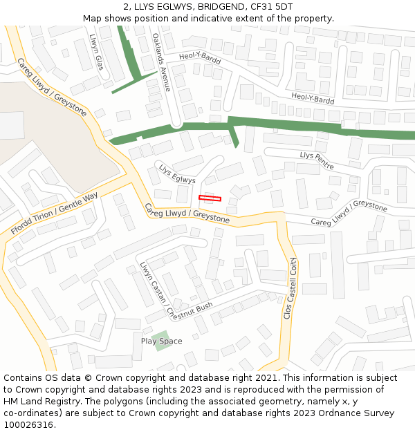 2, LLYS EGLWYS, BRIDGEND, CF31 5DT: Location map and indicative extent of plot