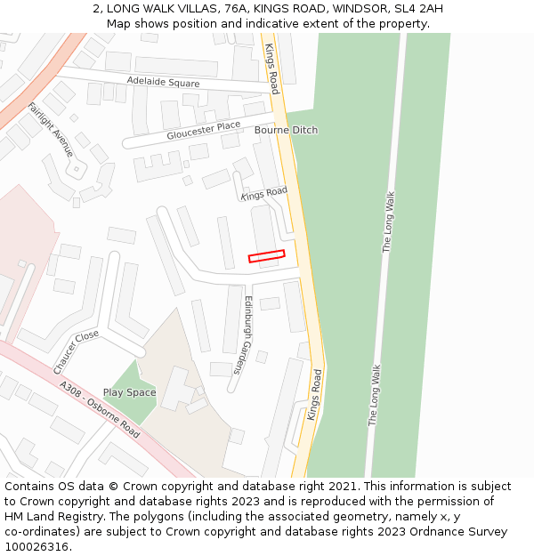 2, LONG WALK VILLAS, 76A, KINGS ROAD, WINDSOR, SL4 2AH: Location map and indicative extent of plot