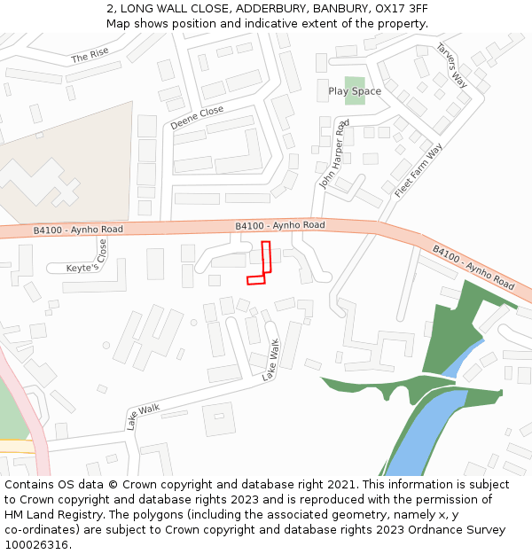 2, LONG WALL CLOSE, ADDERBURY, BANBURY, OX17 3FF: Location map and indicative extent of plot