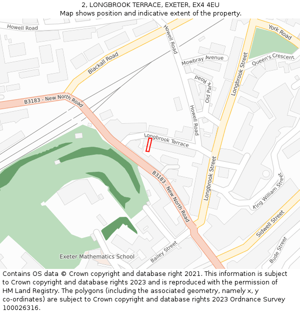 2, LONGBROOK TERRACE, EXETER, EX4 4EU: Location map and indicative extent of plot