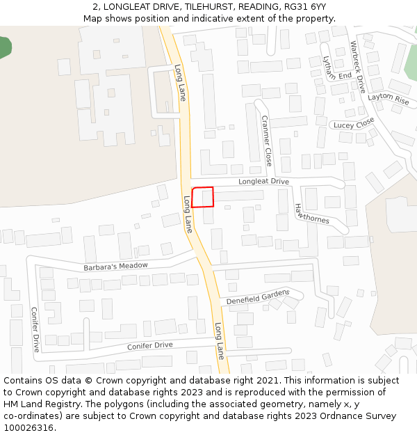 2, LONGLEAT DRIVE, TILEHURST, READING, RG31 6YY: Location map and indicative extent of plot
