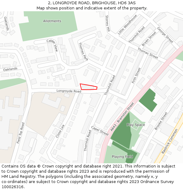 2, LONGROYDE ROAD, BRIGHOUSE, HD6 3AS: Location map and indicative extent of plot