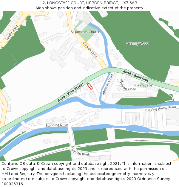 2, LONGSTAFF COURT, HEBDEN BRIDGE, HX7 6AB: Location map and indicative extent of plot