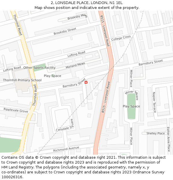 2, LONSDALE PLACE, LONDON, N1 1EL: Location map and indicative extent of plot