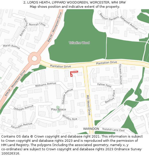 2, LORDS HEATH, LYPPARD WOODGREEN, WORCESTER, WR4 0RW: Location map and indicative extent of plot