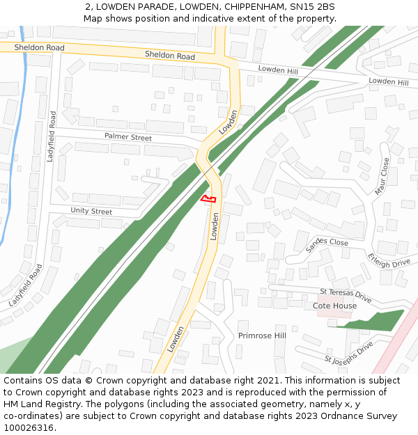 2, LOWDEN PARADE, LOWDEN, CHIPPENHAM, SN15 2BS: Location map and indicative extent of plot