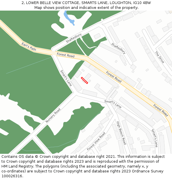 2, LOWER BELLE VIEW COTTAGE, SMARTS LANE, LOUGHTON, IG10 4BW: Location map and indicative extent of plot