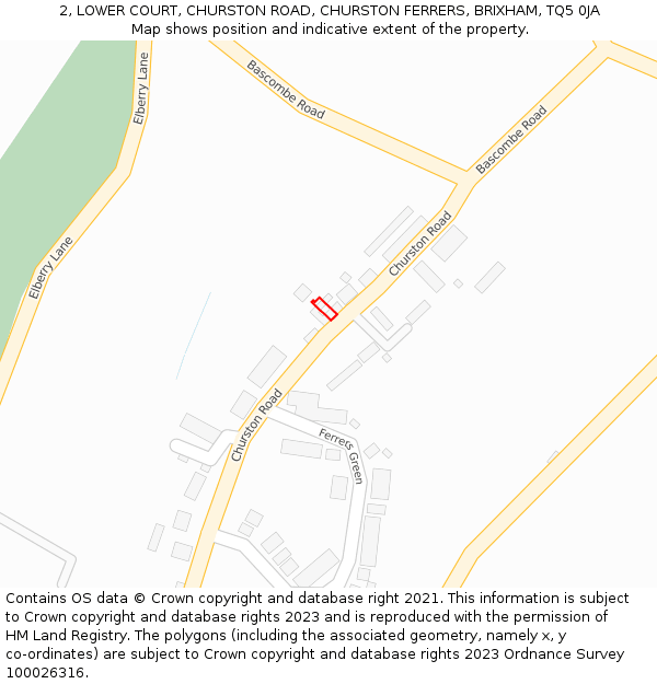 2, LOWER COURT, CHURSTON ROAD, CHURSTON FERRERS, BRIXHAM, TQ5 0JA: Location map and indicative extent of plot