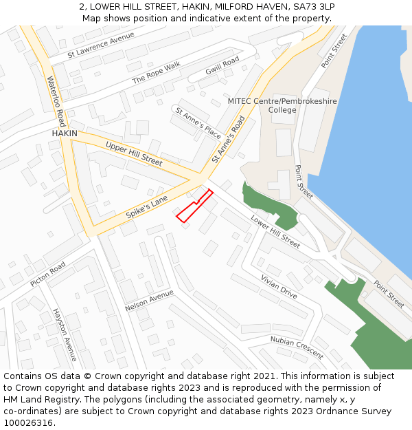 2, LOWER HILL STREET, HAKIN, MILFORD HAVEN, SA73 3LP: Location map and indicative extent of plot