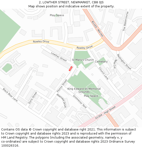 2, LOWTHER STREET, NEWMARKET, CB8 0JS: Location map and indicative extent of plot