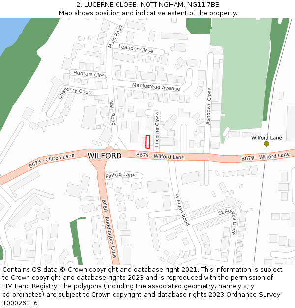 2, LUCERNE CLOSE, NOTTINGHAM, NG11 7BB: Location map and indicative extent of plot