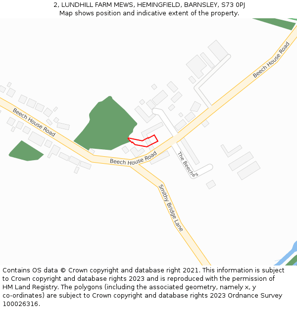 2, LUNDHILL FARM MEWS, HEMINGFIELD, BARNSLEY, S73 0PJ: Location map and indicative extent of plot