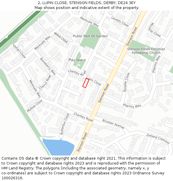 2, LUPIN CLOSE, STENSON FIELDS, DERBY, DE24 3EY: Location map and indicative extent of plot