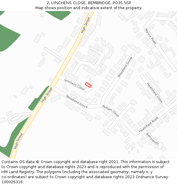 2, LYNCHENS CLOSE, BEMBRIDGE, PO35 5SP: Location map and indicative extent of plot