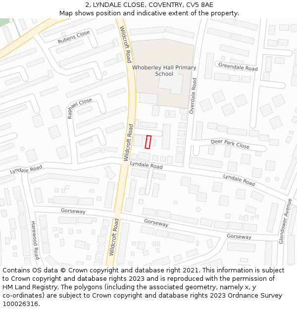 2, LYNDALE CLOSE, COVENTRY, CV5 8AE: Location map and indicative extent of plot