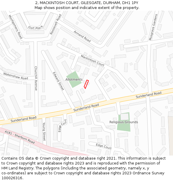 2, MACKINTOSH COURT, GILESGATE, DURHAM, DH1 1PY: Location map and indicative extent of plot
