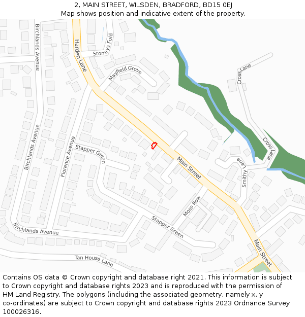 2, MAIN STREET, WILSDEN, BRADFORD, BD15 0EJ: Location map and indicative extent of plot
