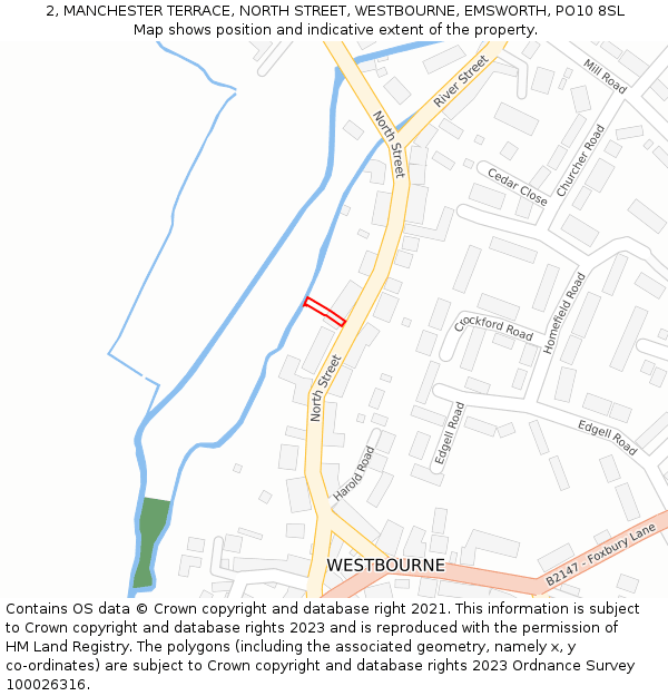 2, MANCHESTER TERRACE, NORTH STREET, WESTBOURNE, EMSWORTH, PO10 8SL: Location map and indicative extent of plot
