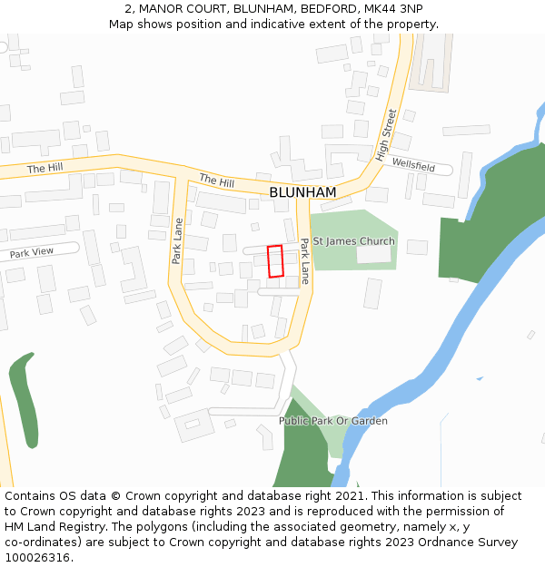2, MANOR COURT, BLUNHAM, BEDFORD, MK44 3NP: Location map and indicative extent of plot