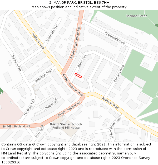 2, MANOR PARK, BRISTOL, BS6 7HH: Location map and indicative extent of plot