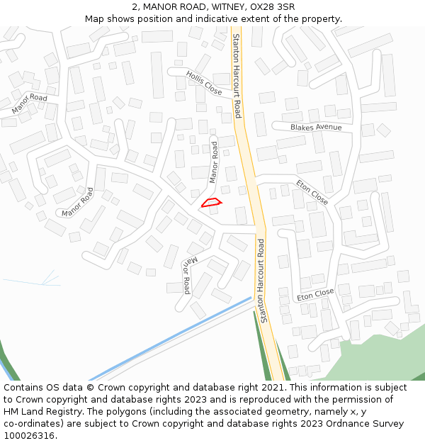 2, MANOR ROAD, WITNEY, OX28 3SR: Location map and indicative extent of plot