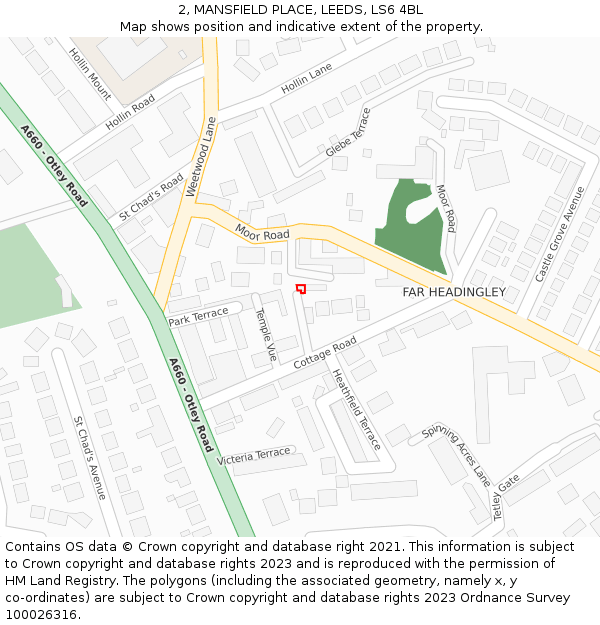2, MANSFIELD PLACE, LEEDS, LS6 4BL: Location map and indicative extent of plot