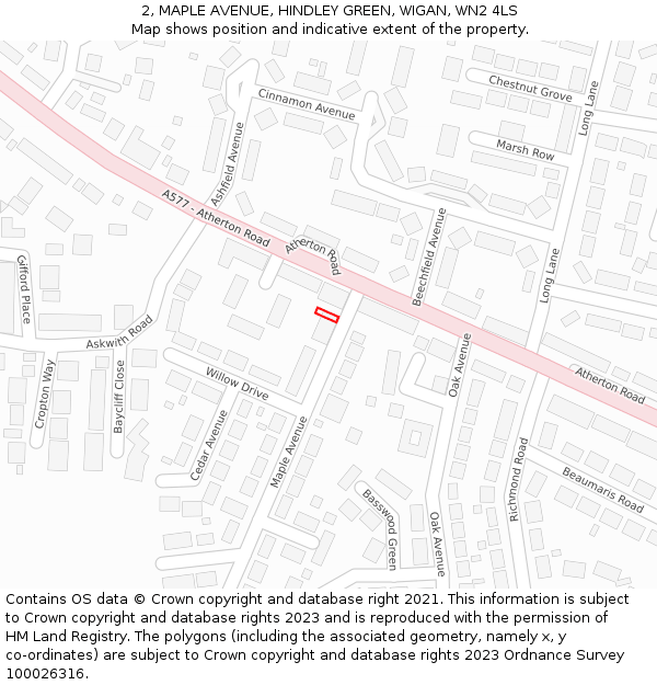 2, MAPLE AVENUE, HINDLEY GREEN, WIGAN, WN2 4LS: Location map and indicative extent of plot