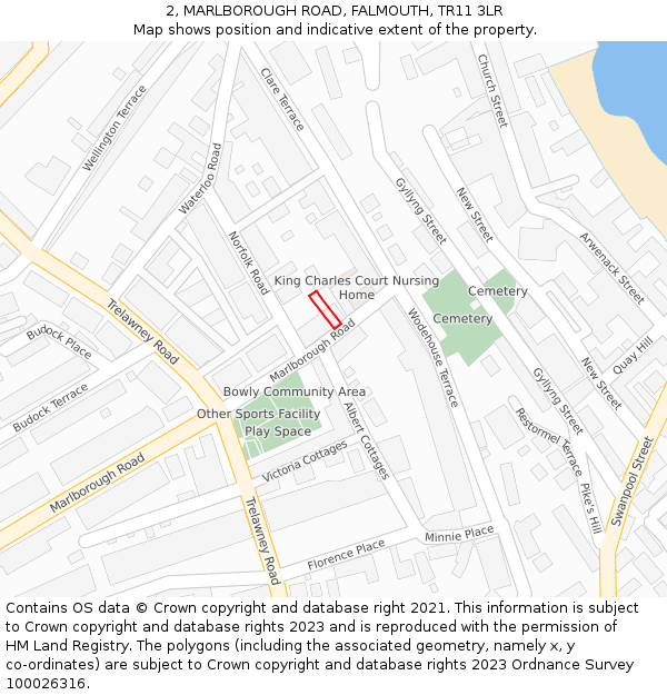 2, MARLBOROUGH ROAD, FALMOUTH, TR11 3LR: Location map and indicative extent of plot