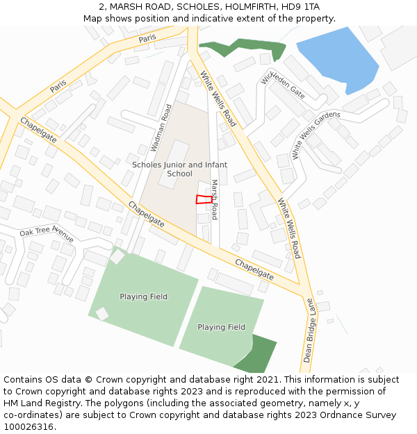 2, MARSH ROAD, SCHOLES, HOLMFIRTH, HD9 1TA: Location map and indicative extent of plot