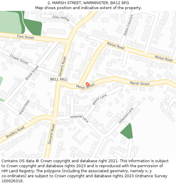 2, MARSH STREET, WARMINSTER, BA12 9PG: Location map and indicative extent of plot
