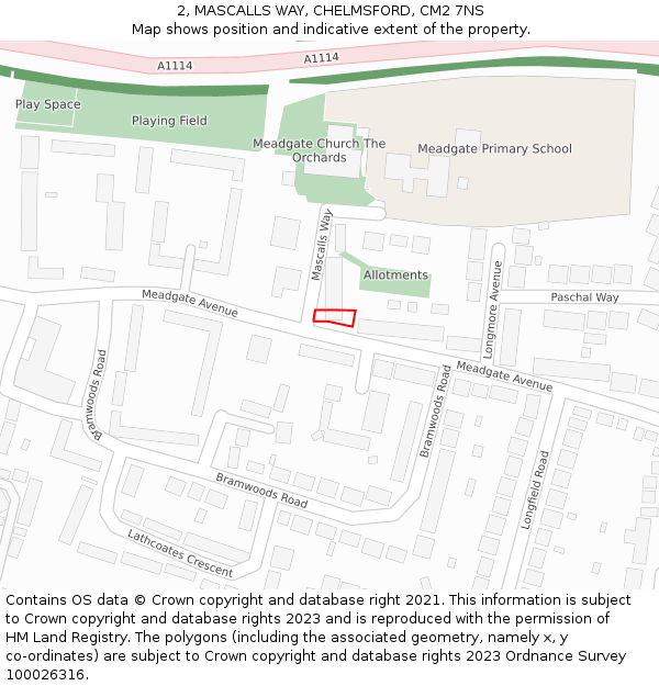 2, MASCALLS WAY, CHELMSFORD, CM2 7NS: Location map and indicative extent of plot