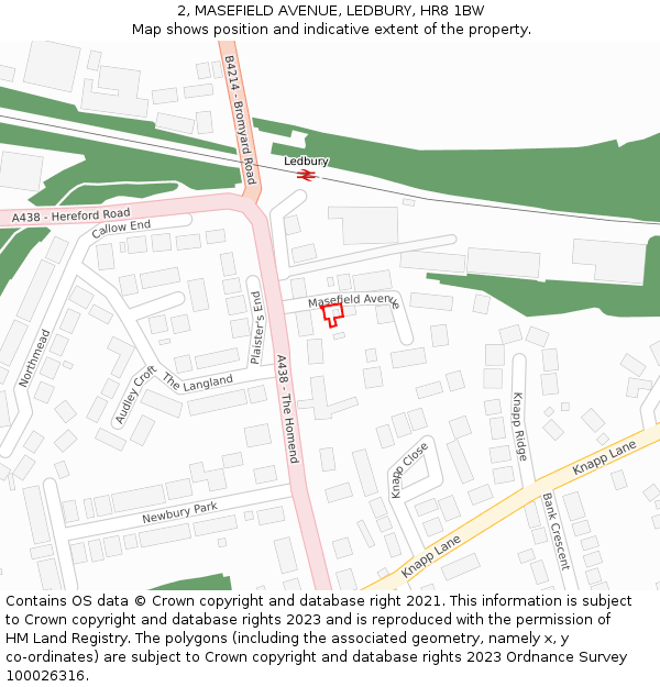 2, MASEFIELD AVENUE, LEDBURY, HR8 1BW: Location map and indicative extent of plot