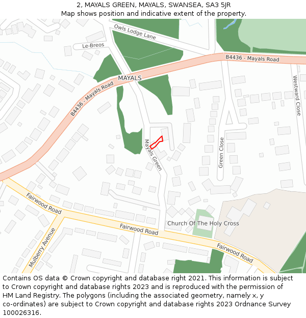 2, MAYALS GREEN, MAYALS, SWANSEA, SA3 5JR: Location map and indicative extent of plot