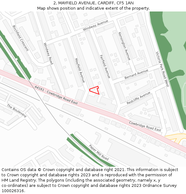 2, MAYFIELD AVENUE, CARDIFF, CF5 1AN: Location map and indicative extent of plot