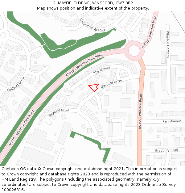 2, MAYFIELD DRIVE, WINSFORD, CW7 3RP: Location map and indicative extent of plot